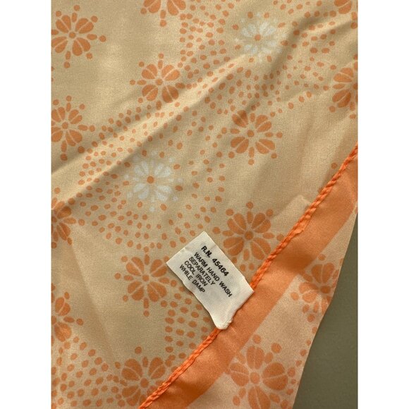 Qiana Vintage Square Scarf 100% Nylon Orange Floral Italy Lightweight - Picture 5 of 6